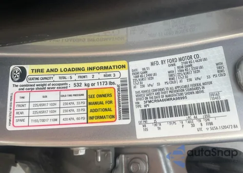 2021 Ford Bronco Sport z USA, uszkodzony, nr VIN 3FMCR9A66MRA98995